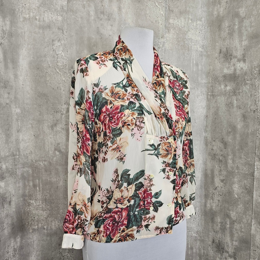 Vintage 90s Nilani Floral Sheer Blouse Romantic Cottagecore Korea Womens M - Picture 4 of 9